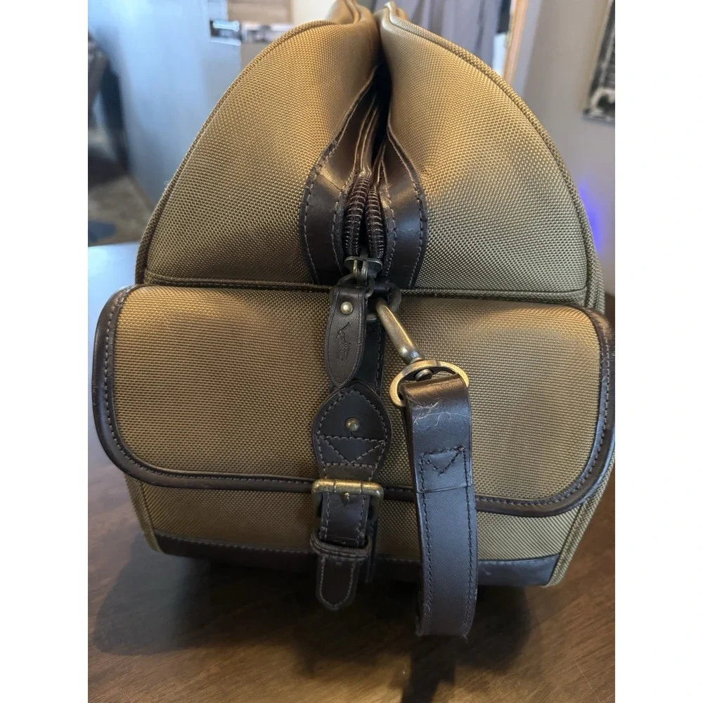Polo Ralph Lauren Vintage Duffle/ Weekender Bag In Brown Canvas With Leather - Picture 5 of 16